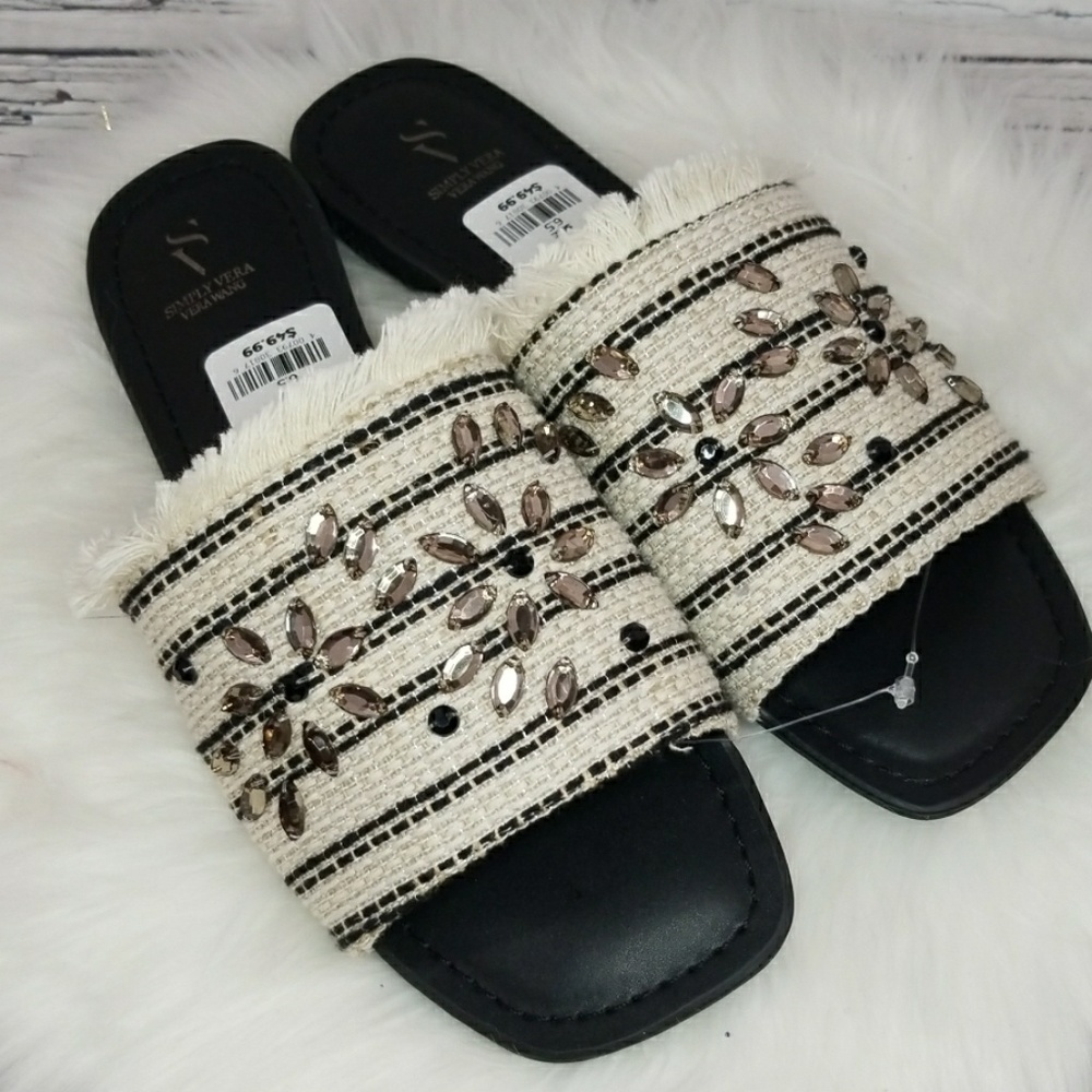 Simply Vera Wang slip on fringe cloth jewel sandal